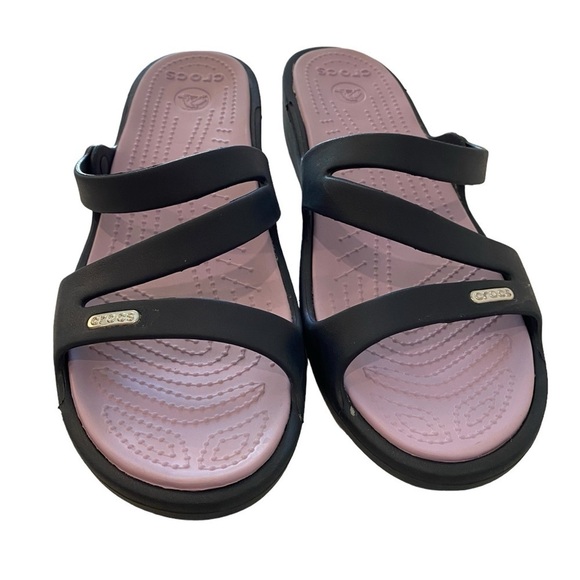 Crocs Women's size 11 Black Lavendar strappy Wedge Slide Sandals Patricia - Picture 1 of 10